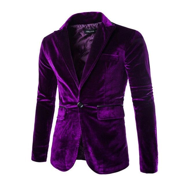 Shiny Velvet Blazer Jacket - Spring New Slim Fit Club Party Wedding Dress Blazers (T2M)(CC5)