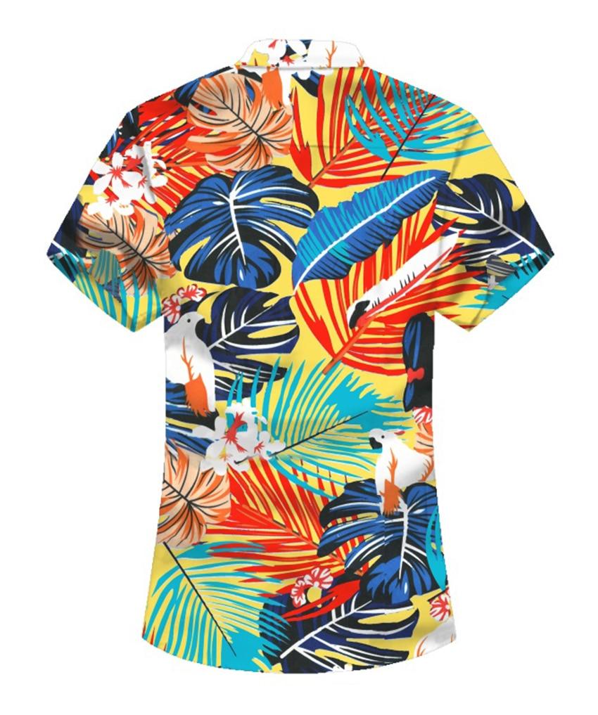 Short Sleeve Shirts - Men Leaf Printed Top Summer Hawaiian Shirt - Pullovers Male Casual Beach Shirts (2U8)