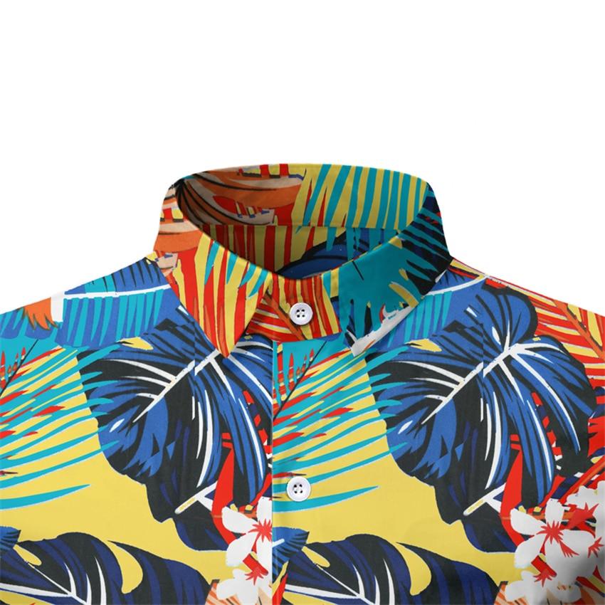 Short Sleeve Shirts - Men Leaf Printed Top Summer Hawaiian Shirt - Pullovers Male Casual Beach Shirts (2U8)