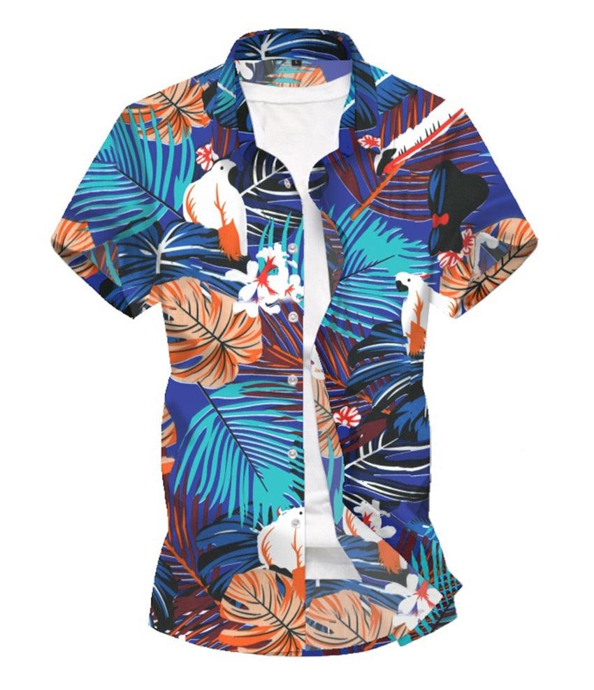 Short Sleeve Shirts - Men Leaf Printed Top Summer Hawaiian Shirt - Pullovers Male Casual Beach Shirts (2U8)