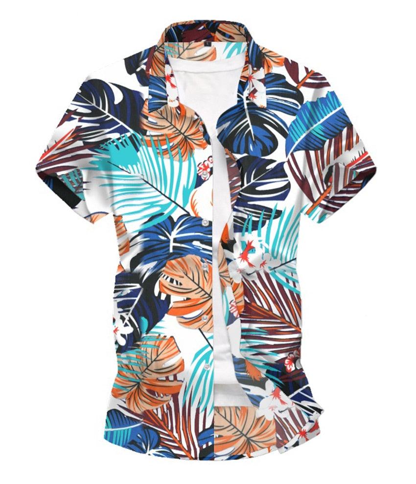 Short Sleeve Shirts - Men Leaf Printed Top Summer Hawaiian Shirt - Pullovers Male Casual Beach Shirts (2U8)