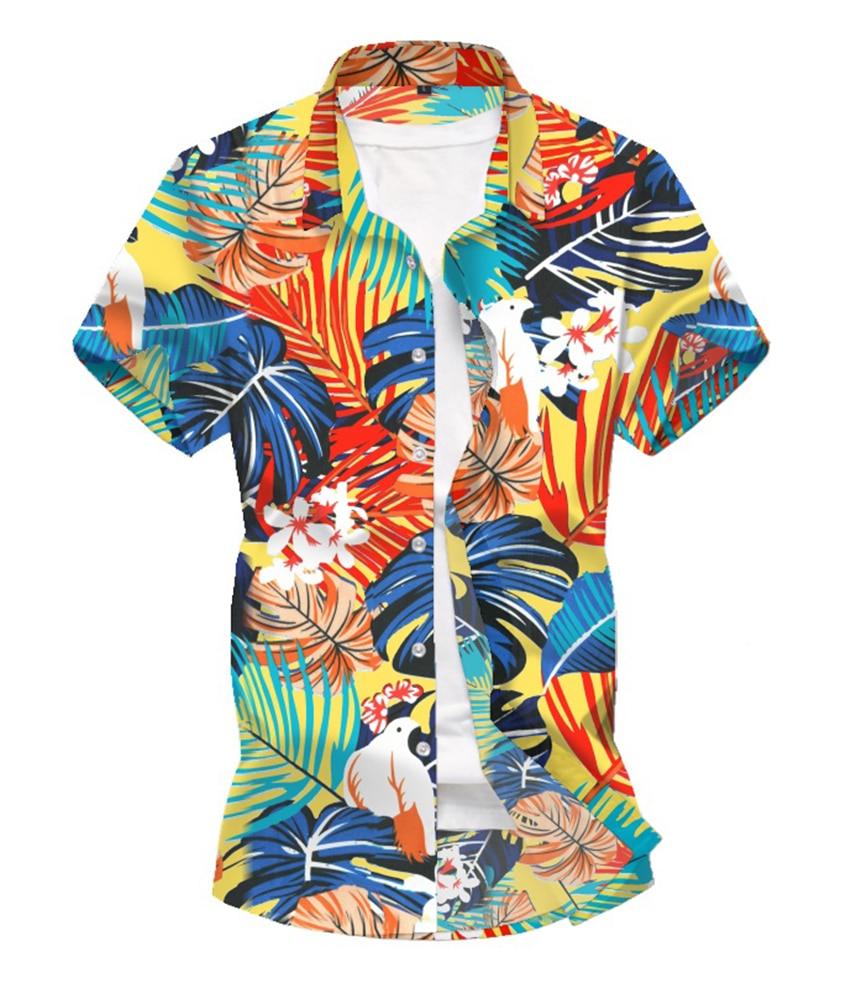 Short Sleeve Shirts - Men Leaf Printed Top Summer Hawaiian Shirt - Pullovers Male Casual Beach Shirts (2U8)