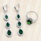 Beautiful Silver Color Jewelry Sets - Green Cubic Zircon Long Earrings/Pendant/Necklace/Ring Heart (3JW)(7JW)(5JW)