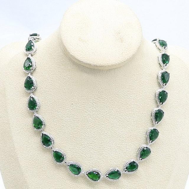 Beautiful Silver Color Necklace - Women Water Drop Blue Green Semi-precious Jewelry (5JW)(F81)