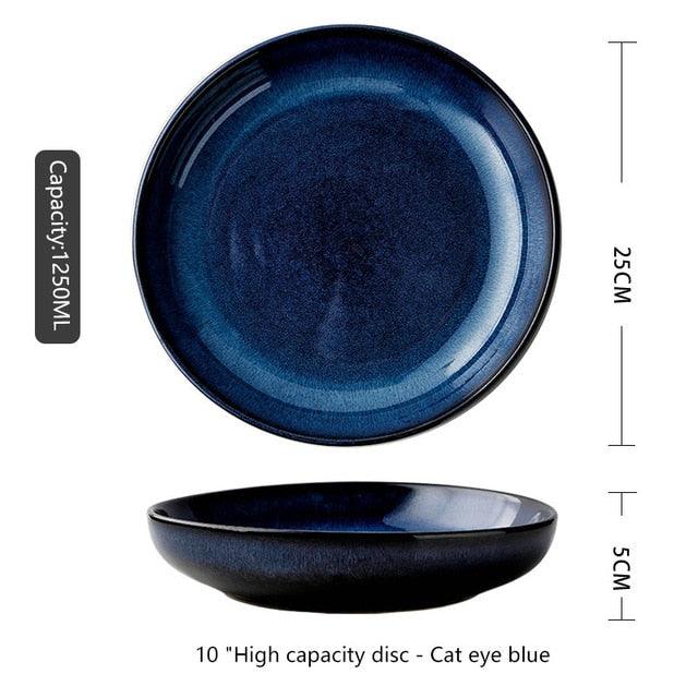 Ceramic Underglaze Dark Round Flat Plates Western Steak Kitchen Environmental Protection Japanese Style Tableware (AK7)