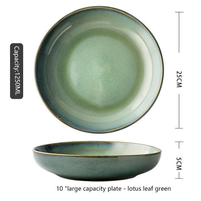 Ceramic Underglaze Dark Round Flat Plates Western Steak Kitchen Environmental Protection Japanese Style Tableware (AK7)