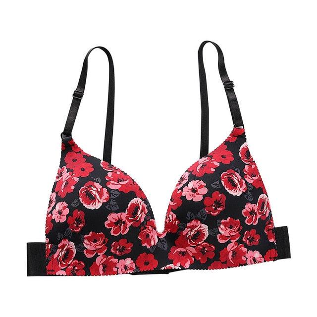 Simple Floral Amazing Bra - Sexy Beauty Back Ladies Bra - No Steel Ring Thin Section Gathered Adjustable Bras (3U27)