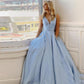 Nice V-Neck Light Sky Blue Prom Dresses - With Pockets - Special Occasion Gowns - Women Formal Evening Dresses (WSO5)(WSO3)(F18)