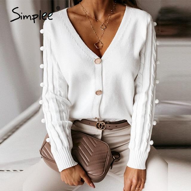 Sexy v-neck knitted Women's Cardigan Sweater - Casual Solid Long Sleeve Sweater - Elegant Autumn Ladies Tops (TB8C)