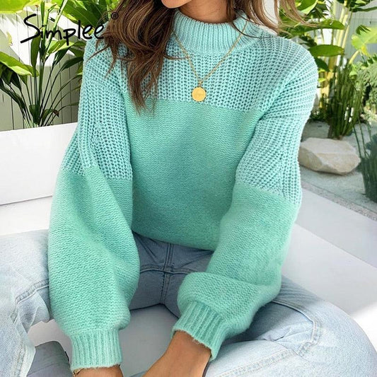 Great Elegant Stitching Loose Women's Pullover - Casual Drop Shoulder Sleeve Knitted Sweater - Winter Fashion Sweater (TB8C)