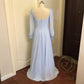 Gorgeous Sky Blue Evening Dresses - Chiffon Long Sleeves - With Feather Flower A-line Prom Gown (WSO3)(WSO5)(WSO4)