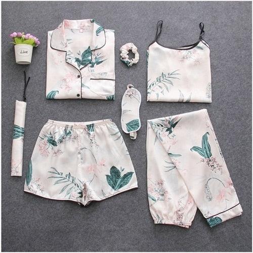 Beautiful Women's Sleepwear 2 & 7 Pieces Pajama Set - Spring Summer Sexy Silk Pajamas Sets (ZP1)(F90)