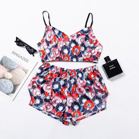 Gorgeous Women's Sleepwear Sets - Summer Fashion Silk Suspenders Pajamas Set -V-neck Thin Section (3U90)