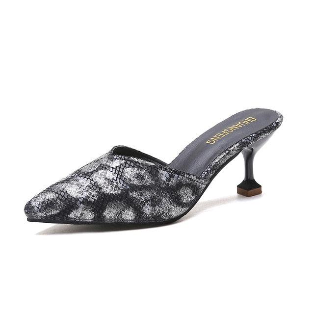 Trending Snake Pattern Style Pumps Shoes - PU Leather Shoes - Female Pointed Toe (D37)(SH1)(SS1)