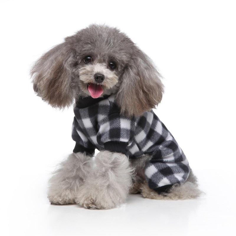 Soft Fleece Dog Clothes - Winter Dog Jumpsuit Clothing - Four Legs Warm Dog Coat Plaid Pajamas (2U69)