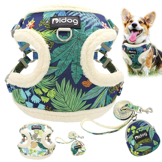 Soft Padded Mesh Harness Vest Leash For Small Dogs - Printed Puppy Cat Harness Walking Running Leash Rope (D70)(3W1)