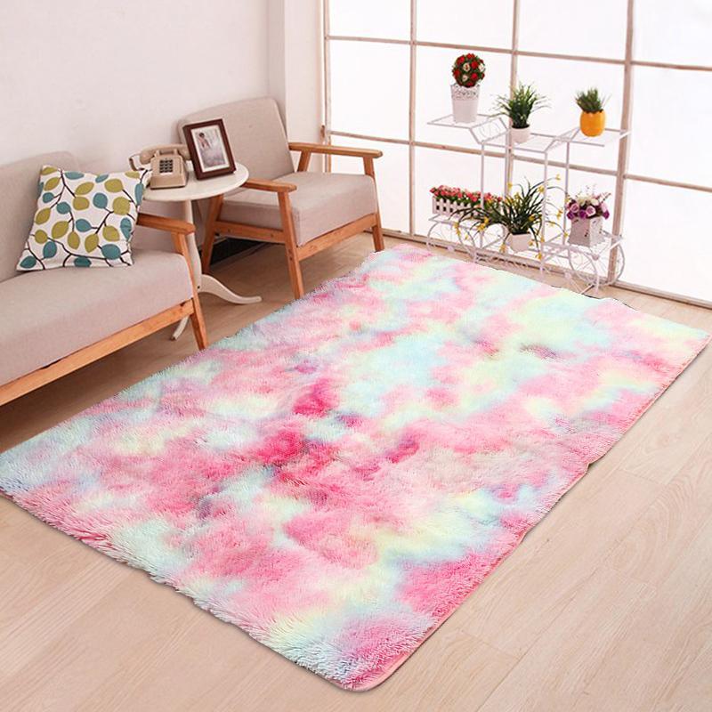 Soft Tie-Dye Art Carpet Rainbow Gradient Color Fluffy Rugs Baby Crawling Mat Living Room Carpet (D68)(RU2)(1U68)