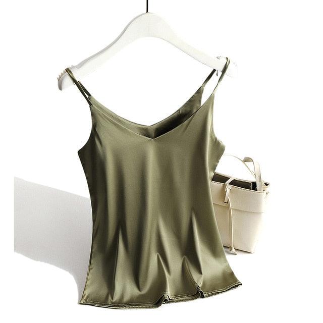 Women's Silk Satin Camisole, Ladies Spaghetti Strap Top Basic V Neck  Sleeveless Satin Silk Tank Tops Summer Camisole Plus Size,Gray,XL :  : Clothing, Shoes & Accessories