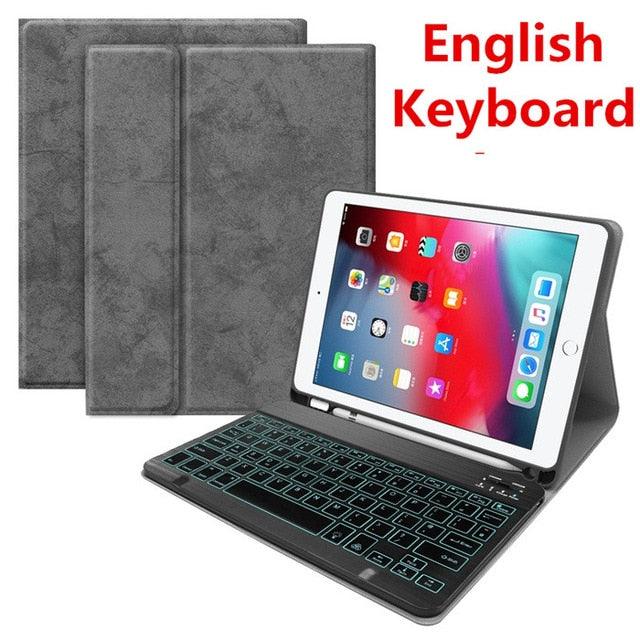 English Spanish Russian Backlit Keyboard Case - for iPad 7th 10.2 2019 Air 3 10.5 Pro 11 2020 9.7 2018 Cover (TLC3)(F47)