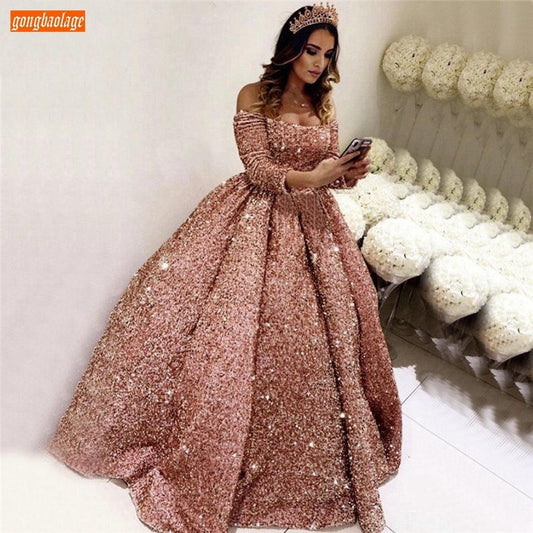 Gorgeous Sparkly Prom Long Dresses - Sleeve Lace Up Ball Gown - Reflective Dress (D18)(WSO5)(WSO4)