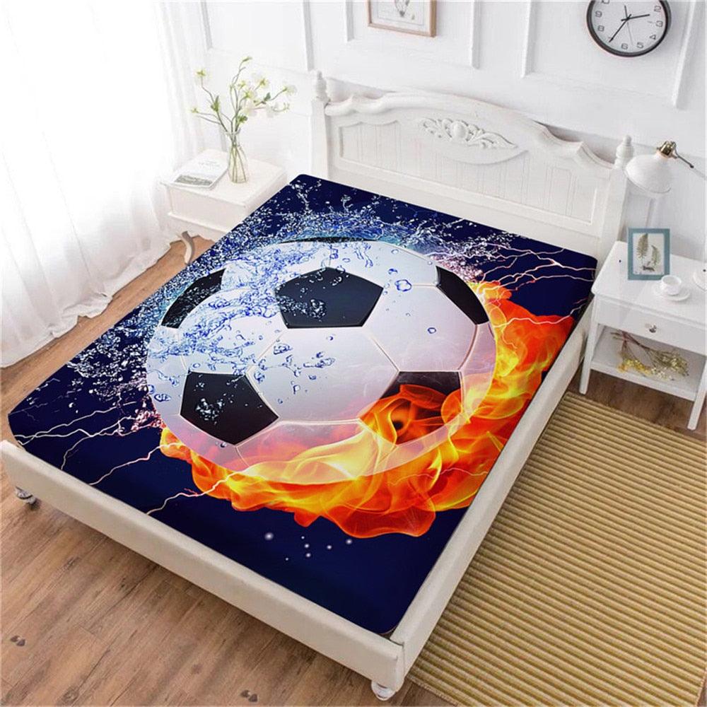 Sports Design Bed Sheet 3D Fire Football Print Fitted Sheet King Queen Bedding Teens Sheet (5BM)