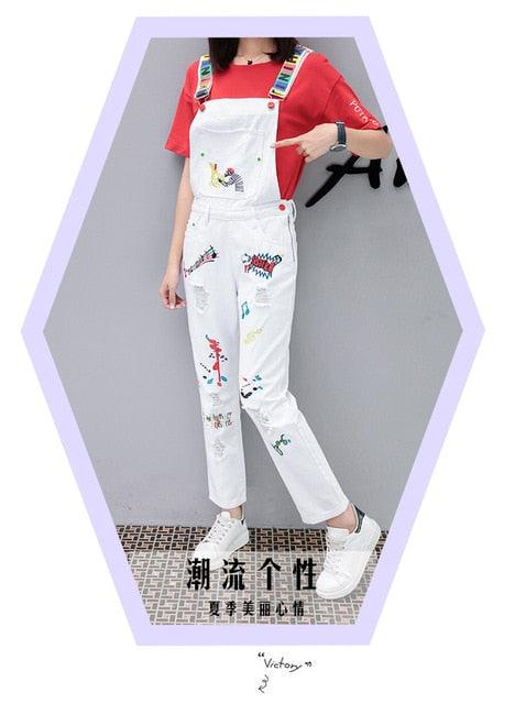 Great Spring Autumn Women's Jumpsuit Overalls - Vintage Hole Embroidery Letter Rompers (D33)(TBL1)