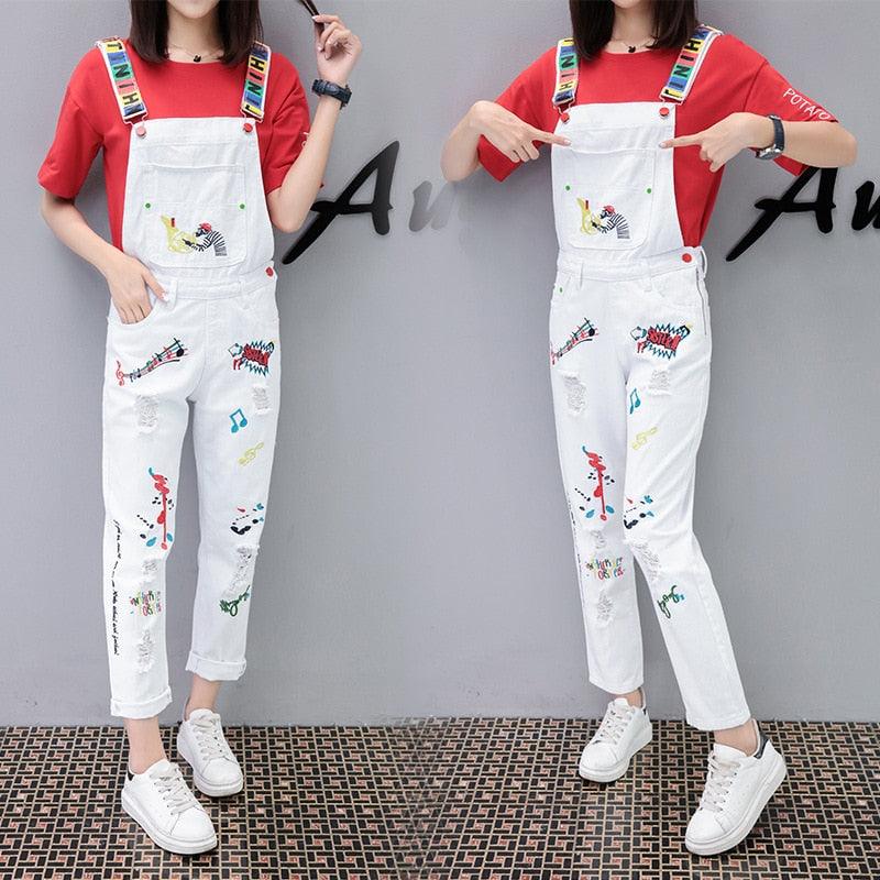 Great Spring Autumn Women's Jumpsuit Overalls - Vintage Hole Embroidery Letter Rompers (D33)(TBL1)