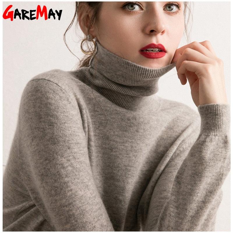 Great Turtleneck Knitted Women Sweaters & Pullovers - Plus Size - Women's Pullover Sweater - Long Sleeve (TB8C)(BCD2)