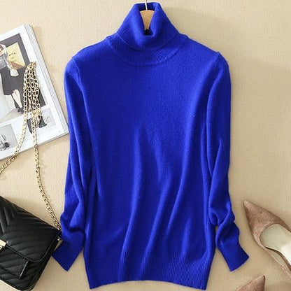 Great Turtleneck Knitted Women Sweaters & Pullovers - Plus Size - Women's Pullover Sweater - Long Sleeve (TB8C)(BCD2)