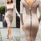 Confident Gorgeous Women's Dress - Solid Color New Large Size - Round Neck Long Sleeve Back Zipper Tight Dress (D30)(BWD)(WSO4)(BCD1)