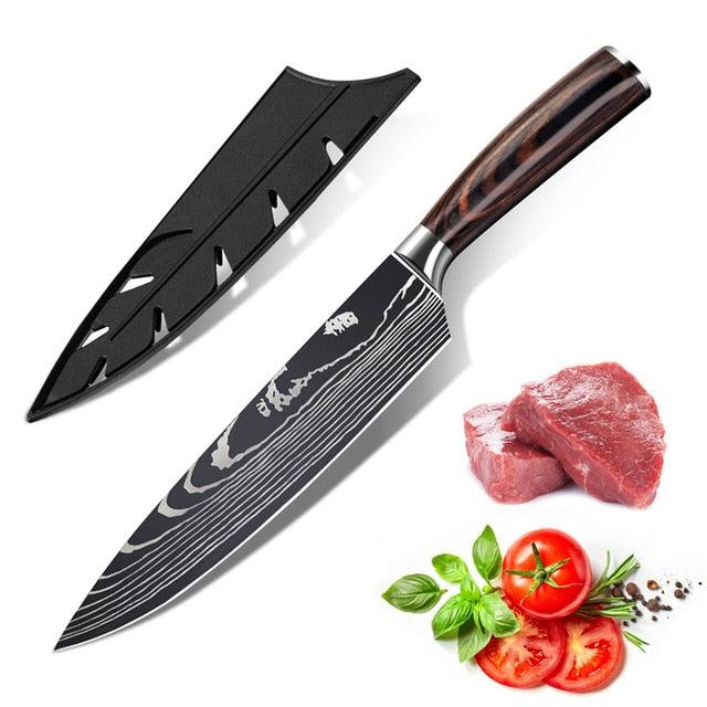 Stainless Steel Laser Damascus Pattern Sharp Chef Knife Santoku Cleaver sushi knife (D61)(AK5)(1U61)