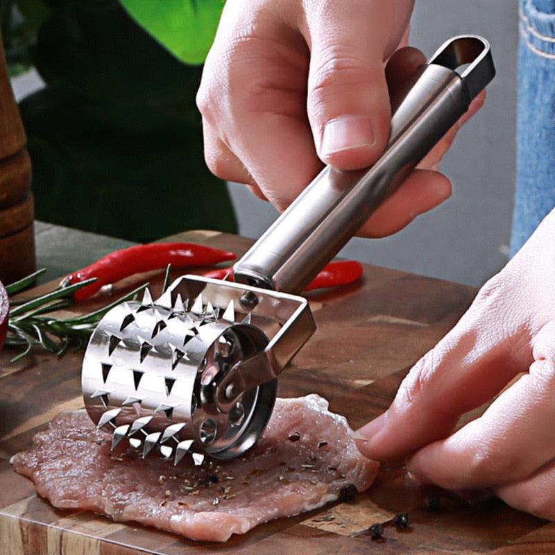 Stainless Steel Meat Tenderizer Meat Chopper Roller Meat Hammer For Steak Knock-Sided (D61)(AK3)