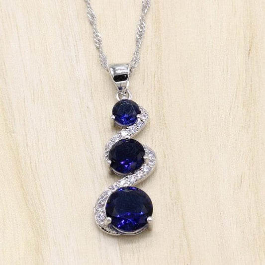 Gorgeous Silver Color Long Chain Necklace Pendant For Women - Blue/B/Green Cubic Zirconia Jewelry (5JW)(F81)