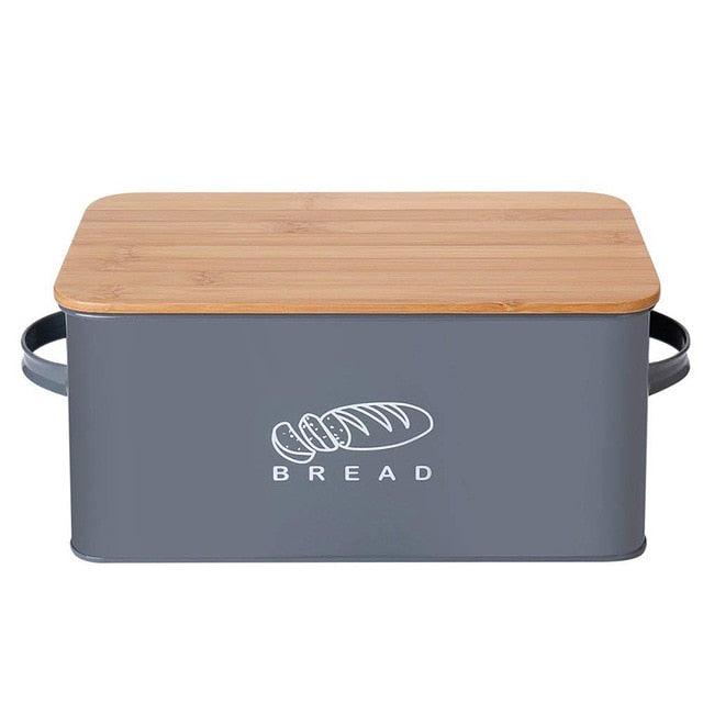 Storage Box With Bamboo Cutting Board Lid Bread Box Metal Galvanized Organization (AK9)(1U61)