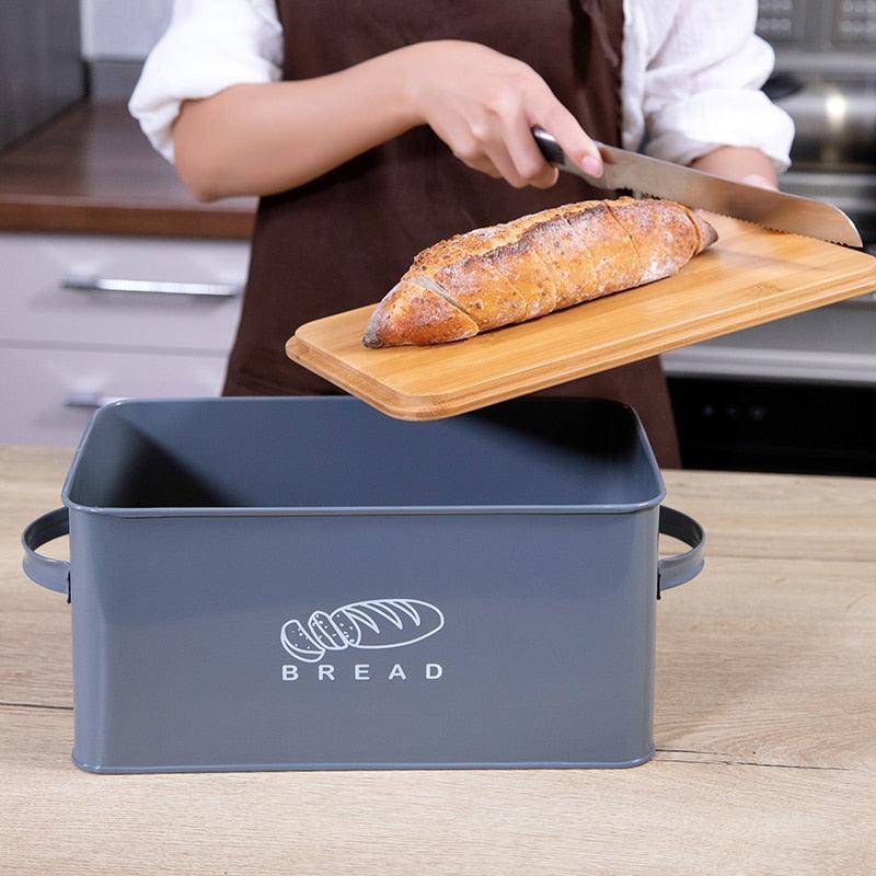 Storage Boxes Bread Bins With Bamboo Cutting Board Lid - Metal Galvanized Snack Box (AK9)(1U61)