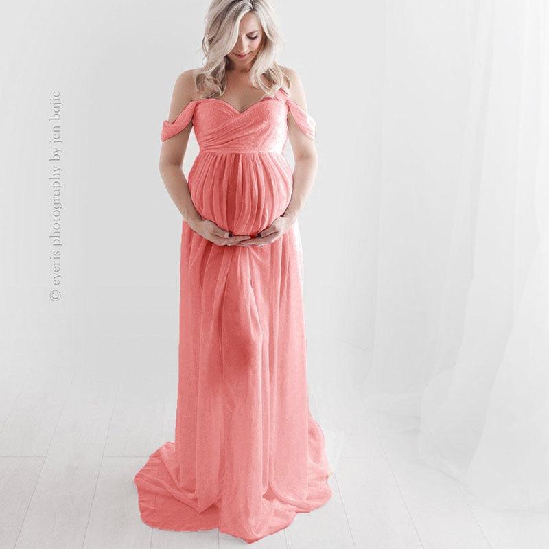 Gorgeous Strapless Maternity Chiffon Long Dresses - Split Open Front - Maternity Dresses - Photo Shooting (2Z1)(1Z1)(7Z1)(Z8)(Z6)