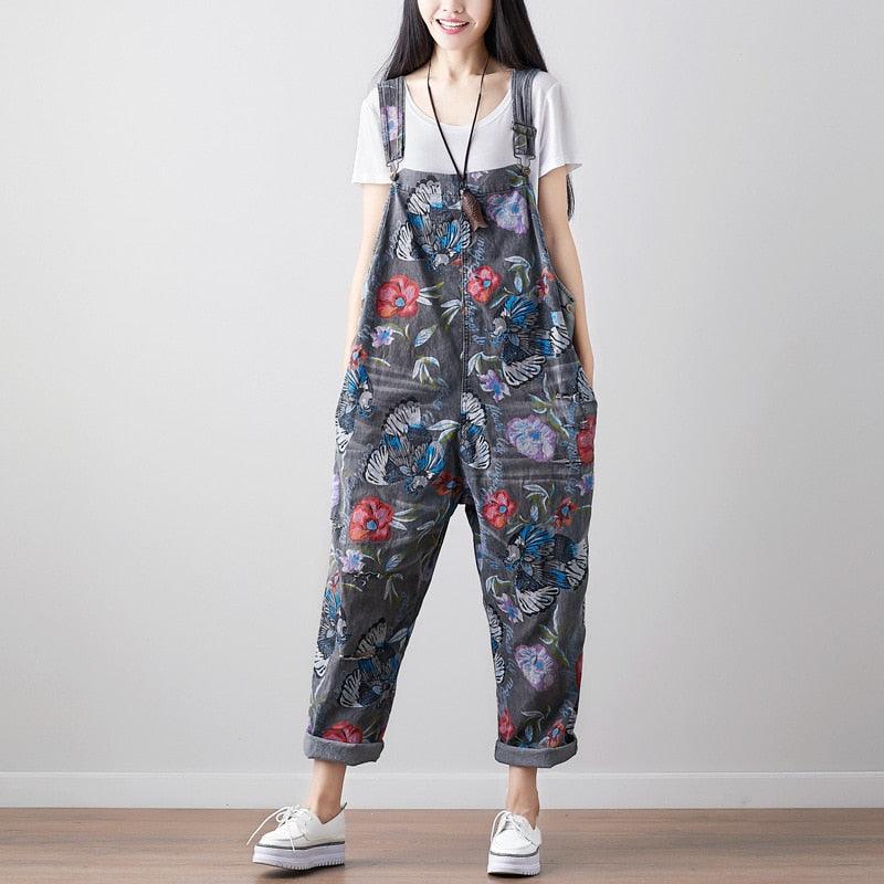 Trending Streetwear Summer Women's Jumpsuits - Floral Printed Rompers - Pockets Drop Crotch (TBL1)