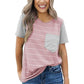 So Cute Striped T Shirt - Women O-neck Short Sleeve Top - New Pocket Tops - Women Clothes Casual Female T Shirt (3U19)