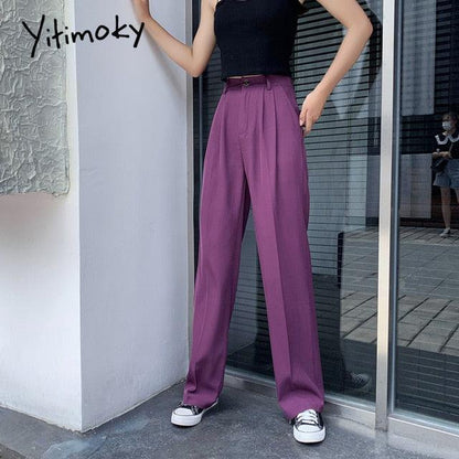 Women Suit Pants Straight Formal High Waist, Wide Leg Pants - Plus Size Office Trousers (BP)