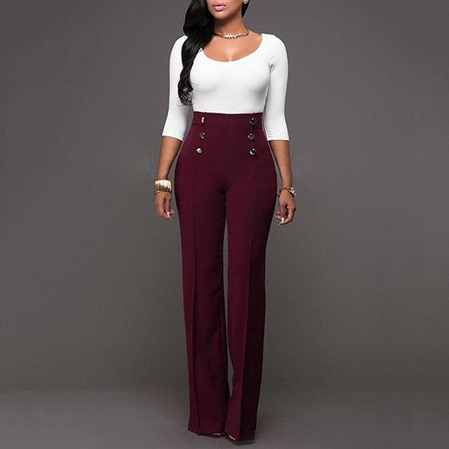 Gorgeous Fashion Women Mid Waist Slim Fit Pants - Stretchy Bell Bottom Flare Trousers - Wide Leg Pants (BP)(BCD3)