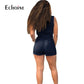 Trending Summer Casual Shorts Jeans Jumpsuit - Women Buttons Sleeveless V Neck Romper Overalls (2U33)