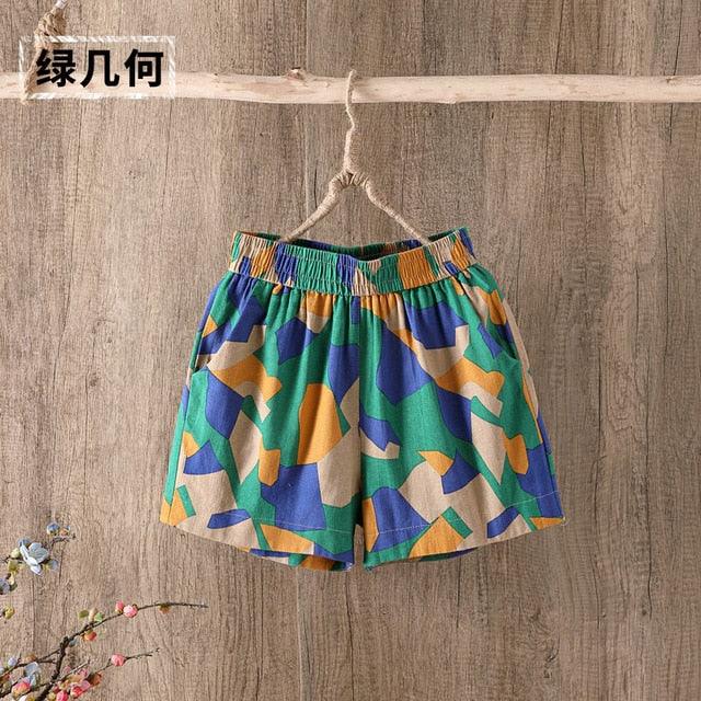 Gorgeous Summer Cotton Women's Shorts - Plus Size - Elastic High Waist - Casual Print Shorts (TBL2)(F32)