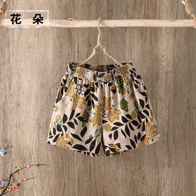 Gorgeous Summer Cotton Women's Shorts - Plus Size - Elastic High Waist - Casual Print Shorts (TBL2)(F32)