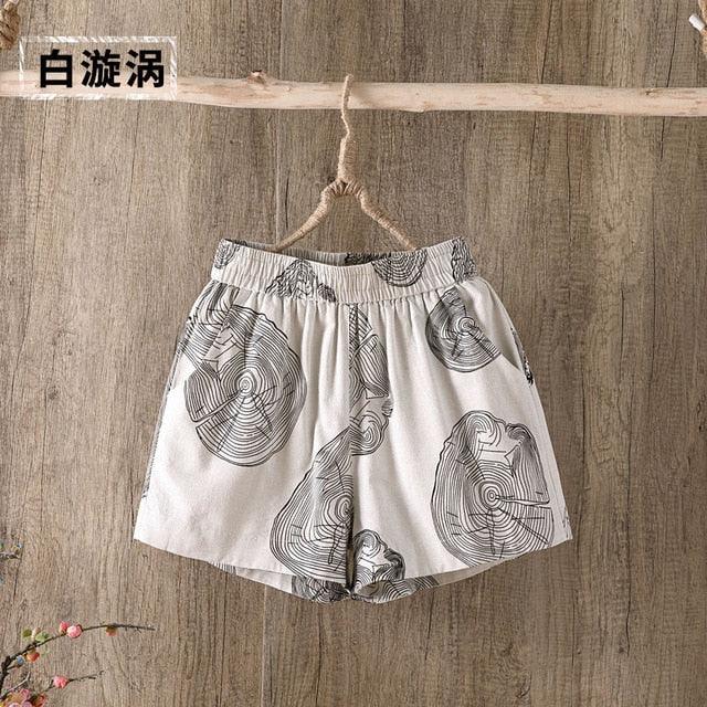 Gorgeous Summer Cotton Women's Shorts - Plus Size - Elastic High Waist - Casual Print Shorts (TBL2)(F32)