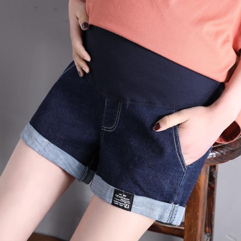 Summer Cotton Maternity Clothing Denim Short - Mother Jean Pants - Pregnant Women Elastic Waist Jeans (D4)(Z2)