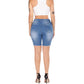 Summer Denim Ripped Women's Shorts - Closure Distressed Knee Length Stretch Short Jeans (TBL2)(BCD3)