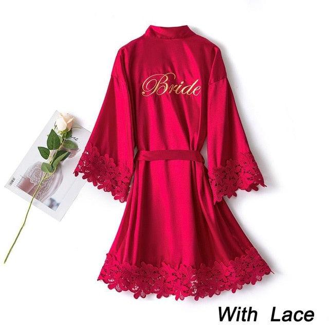 Cute Women's Robe - Faux Silk Bride Party Embroidery Dressing Gown - Sleepwear Robes (D90)(ZP4)