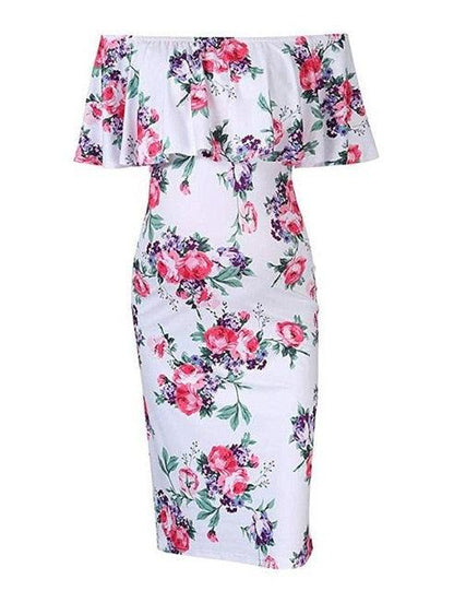 Summer Maternity Photography Dresses - Off Shoulder Floral Print Baby Shower Dresses - Pregnancy Dresses (D5)(5Z1)(3Z1)(1Z1)(Z9)(Z6)(7Z1)