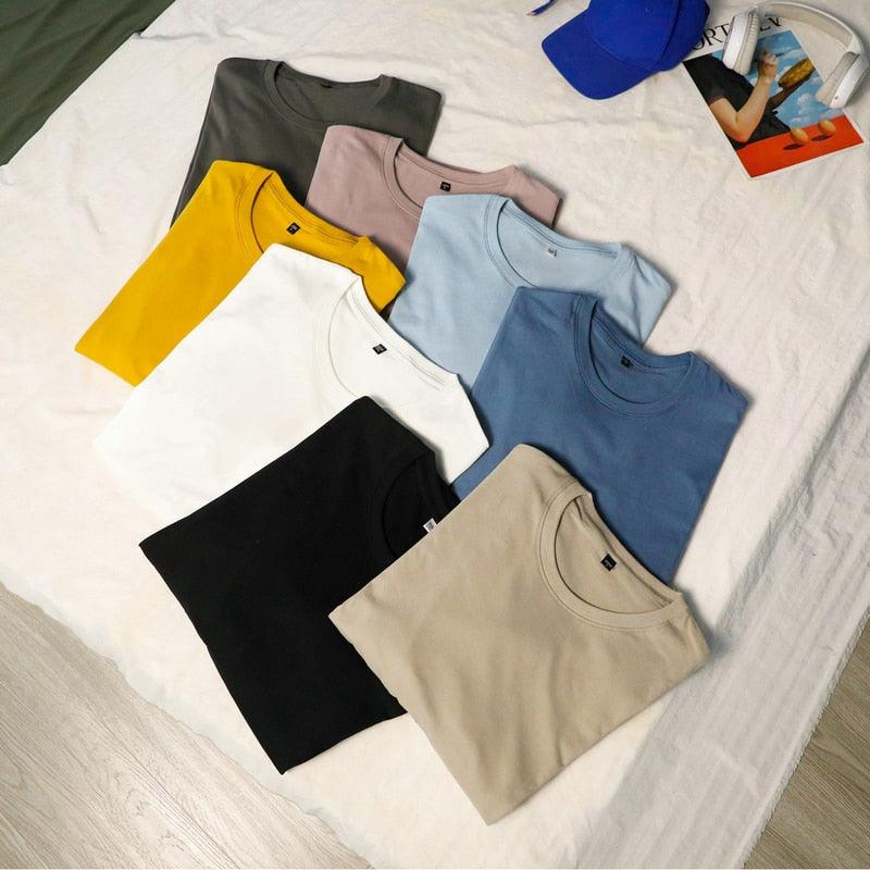 Summer New Men's 100% Cotton T-Shirt - Solid Color Soft Touch Fabric Men's Basic Tops (D8)(TM8)
