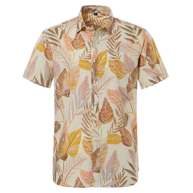 Summer Pure Cotton Men's Hawaiian Shirt - Loose Printed Short Sleeve Hawaii Flower Men Beach Floral Shirts (TM1)